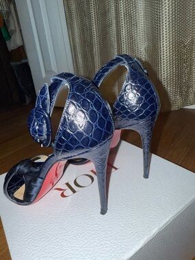 Christian Louboutin Navy Croc-Embossed Stiletto Sandals